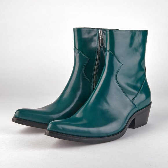 Calvin Klein Jeans Bottle Green "Alden" Box Calf Men's Western Zip Boots NEW! - Picture 2 of 14